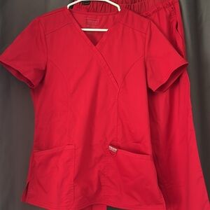 Cherokee Workwear Red Scrub Set – Size Small (Top + Pants)
